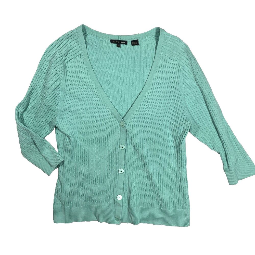 Jeanne Pierre Womens Size XL Cute Mint Cardigan Sweater 100% Cotton